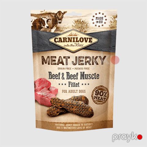İtlər üçün qəlyanaltı Carnilove Meat Jerky Beef & Beef Muscle, mal əti ilə, 100 q — Bakı