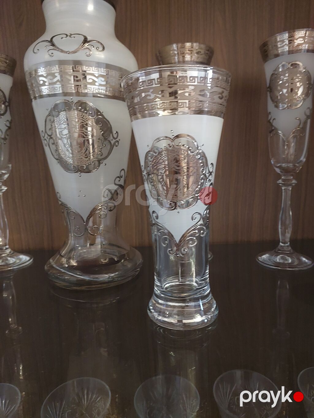 Şüşə qraf və bokal dəsti - Tərkib: 1 ədəd böyük qraf + 12 ədəd bokal — Süfrə qabı, Bakı (3)