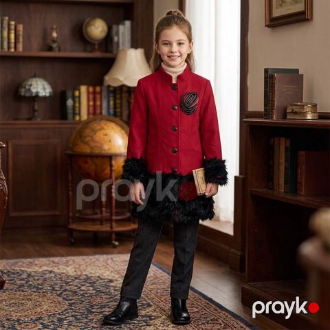Fəsillərarası palto qızlar üçün 2796193, qırmızı, poliester, ölçü 9-10 yaş — Bakı