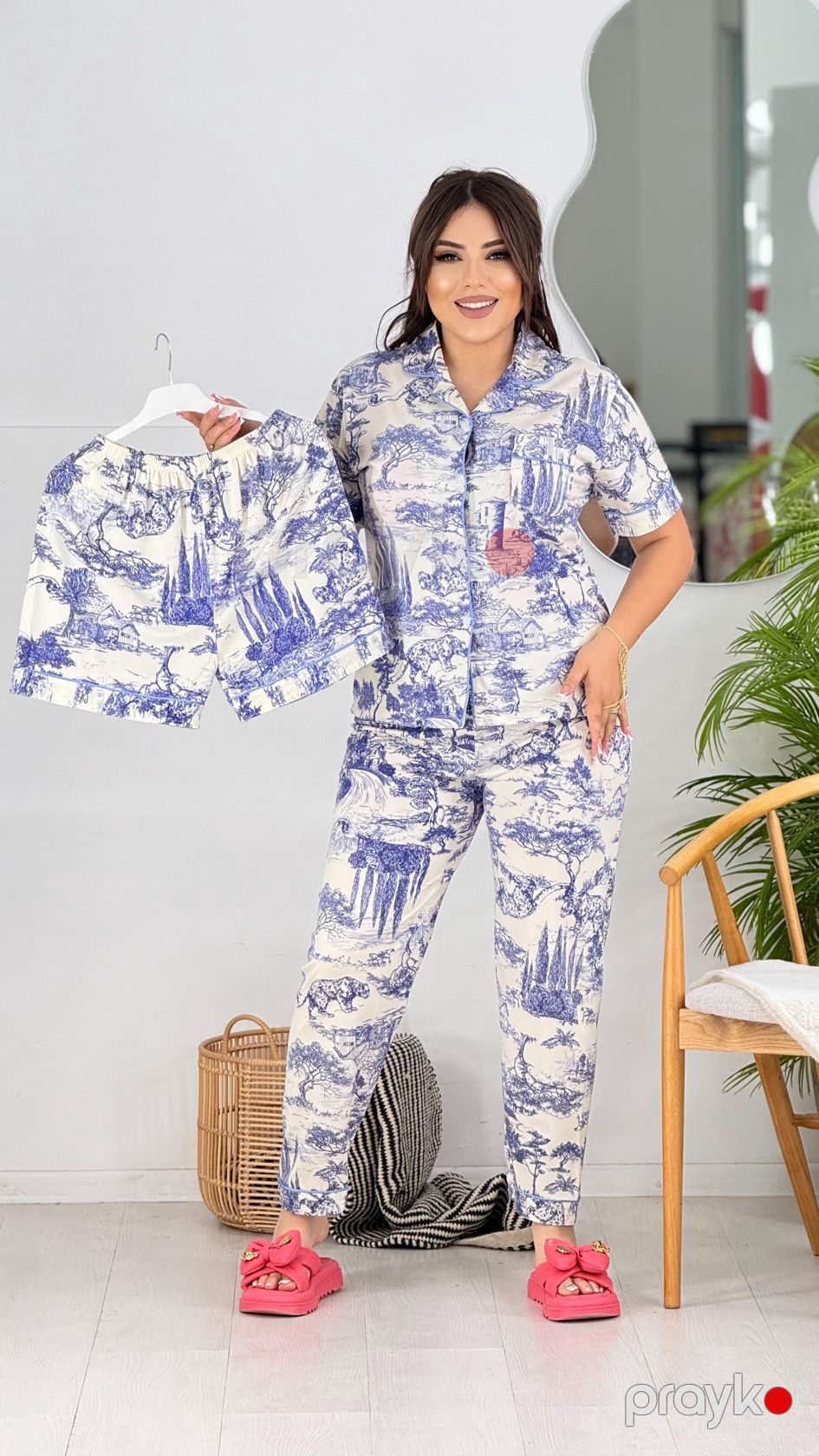 Qadınlar üçün şalvarlı və şortlu pijama dəsti I-91, ağ, poliester, ölçü 38 — Mallar, Bakı (2)