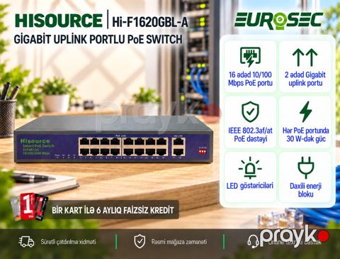 Hısource Poe Switch "Hi-F1620GBL-A 18 Port (16+2)" — Bakı