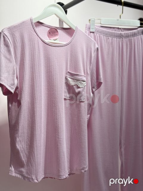 Qadınlar üçün şalvarlı pijama dəsti B-87, çəhrayı, viskoz/elastan, ölçü S/M — Bakı