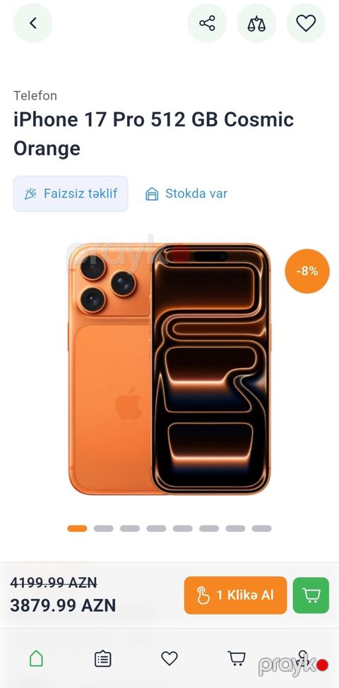 IPhone 17 Pro, 512 GB, Narıncı, Face ID — Bakı