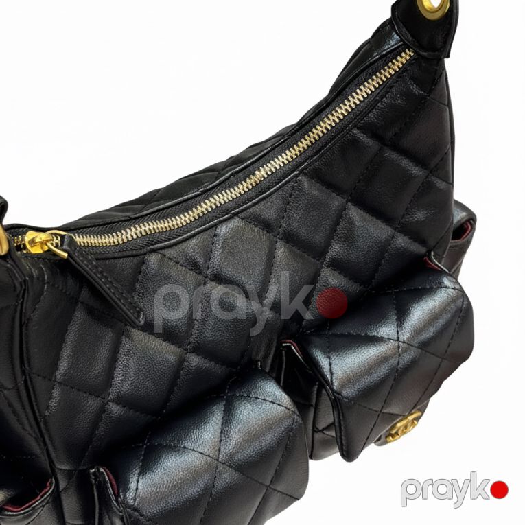 Chanel Lüks Qara Zam Deri Çanta – 30 sm Qızılı Zəncir Detallı — Çantalar, çamadanlar, cüzdanlar, Bakı (5)