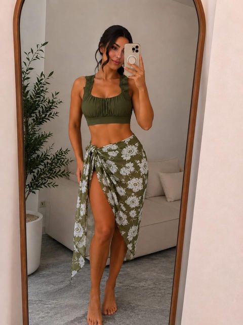 Qadın çimərlik geyimi VC_2459279, elastan/polyester, yaşıl, ölçü XL — Bakı