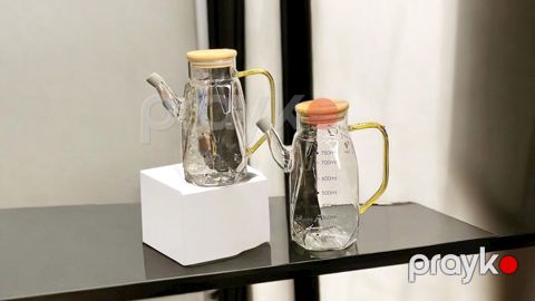 Qab dəsti yağ və sirkənin saxlanması üçün BTC-088, şüşə/bambuk, şəffaf, 750 ml — Bakı