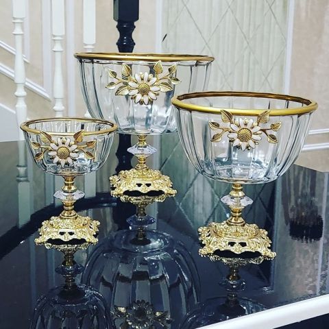 Süfrə üçün qabıları dəsti nh_asd45asd, şüşə/metal, şəffaf/qızılı, 23/17/13 sm, 3 əd — Bakı