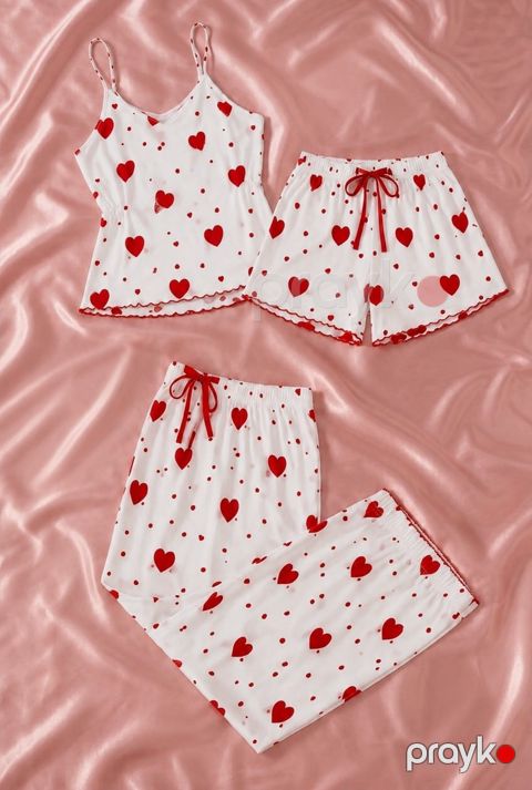Qadınlar üçün pijama dəsti 2511, ağ/qırmızı, poliester, ölçü XL — Bakı