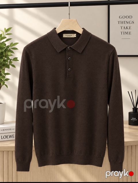 Uzunqol polo kişilər üçün, bambuk, qəhvəyi, ölçü 2XL — Bakı