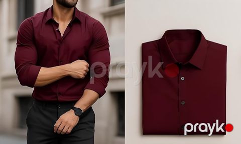 Kişilər üçün uzunqol köynək Paşatürk ML_2447, tünd qırmızı, pambıq, ölçü L — Bakı