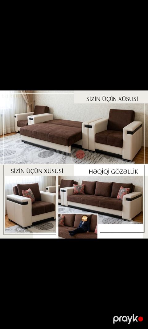 İşlənmiş, Divan, 2 kreslo, Bazalı, Açılan — Bakı