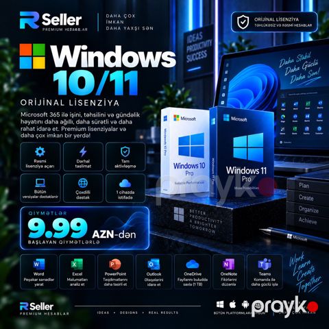 Windows 10 və 11 Pro orijinal lisenziya açarı — Bakı