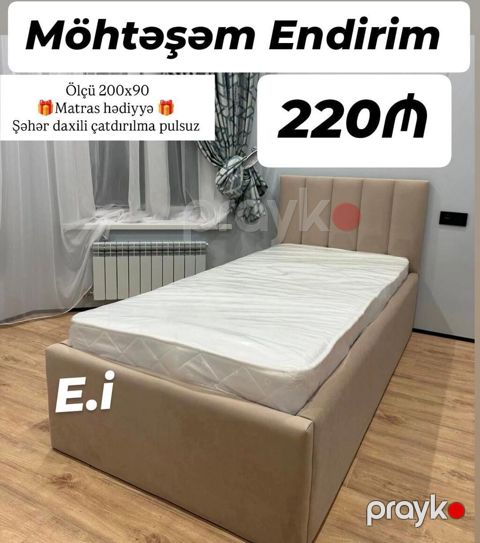 Yataq dəsti – təknəfərlik - Ölçü: 200×90 sm - Yumşaq başlıqla modern — Bakı