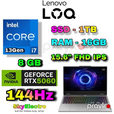 Yeni Lenovo LOQ, 15.6 Intel Core i7, 1 TB, Ünvandan götürmə, Pulsuz çatdırılma, Ödənişli çatdırılma