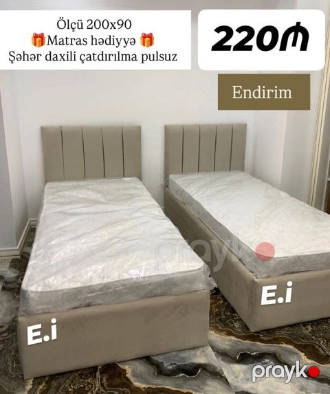 Tək nəfərlik yumşaq başlıqlı çarpayı - Ölçü: 200×90 sm - Rəng: bej — Bakı