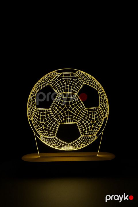 Yerüstü və masaüstü çıraq 3D Akril Lampa, futbol topu, sarı, 15x20 sm - lightdekor415 — Bakı
