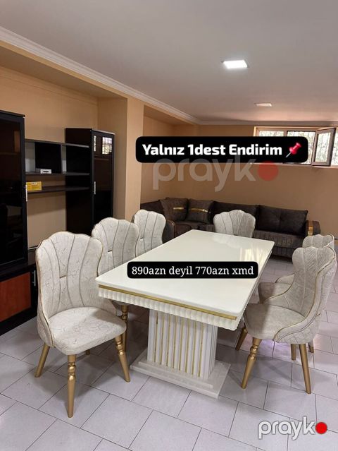 Yemək otağı dəsti - Dəst: 1 ədəd masa + 6 ədəd stul - Rəng: açıq — Bakı