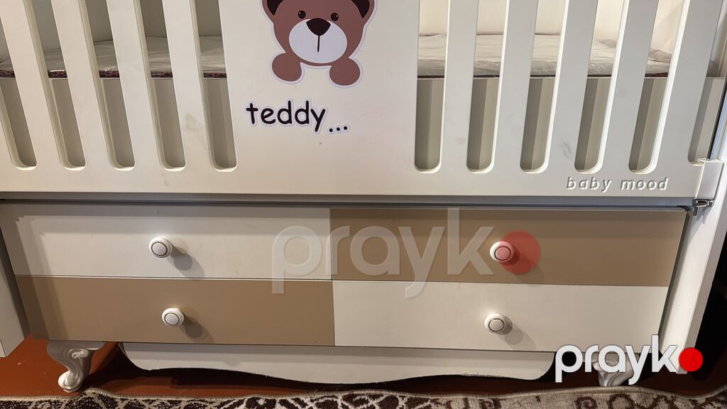 Uşaq beşiyi – “Baby Mood Teddy” modeli - Rəng: ağ və bej tonları - Ön — Bəşikləri, Bakı (2)
