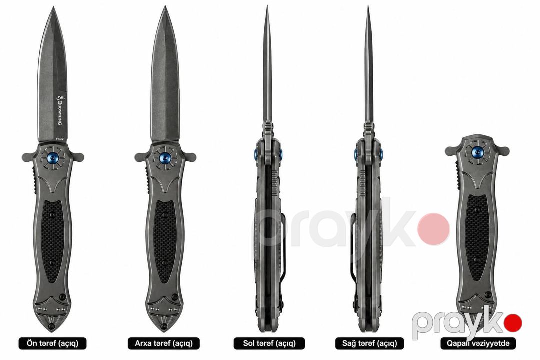 Qatlanan bıçaq Browning FA32, paslanmayan polad/metal/taxta, 22 sm, qara/boz — Mallar, Bakı (2)