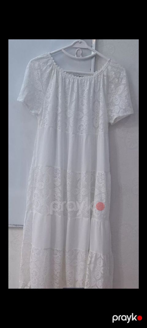 Ağ rəngli, romantik üslubda qadın donu. - Model: Boho/empire kəsim — Bakı