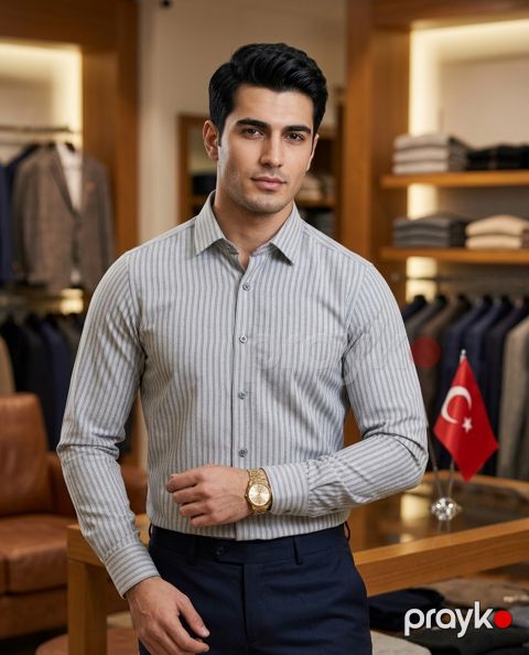 Uzunqol köynək ZYN083, boz, pambıq, ölçü S — Bakı