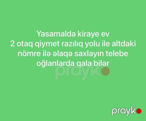 Yasamalda kirayə ev. - 2 otaqlı mənzil - Qiymət razılaşma yolu ilə — Bakı