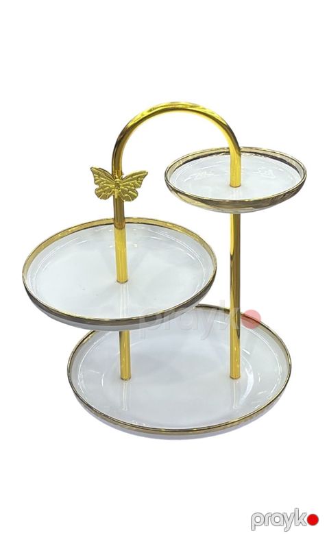 Şirniyyat üçün etajer 74358402, keramika, 3 mərtəbəli, 17x11.5 sm, ağ/qızılı — Bakı