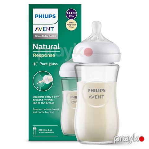 Əmzik şüşəsi Philips Avent Natural Response Pure Glass SCY933/01, 1+ ay, 240 ml, şəffaf — Bakı