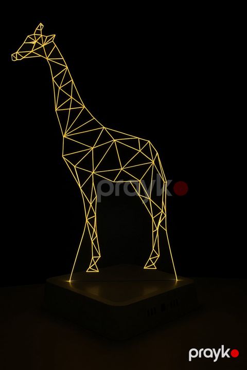 3D LED Akril Gecə Lampası, Zürafə, Sarı, 20x30 sm - lightdekor149 — Bakı