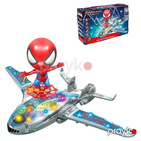 Təyyarə Spiderman, Spider-Man fiqurlu dizayn, LED işıq və musiqili funksiyalar, dişli sistemlərlə hərəkət edən şəffaf gövdə, 3+ yaş - BR-202 — Bakı
