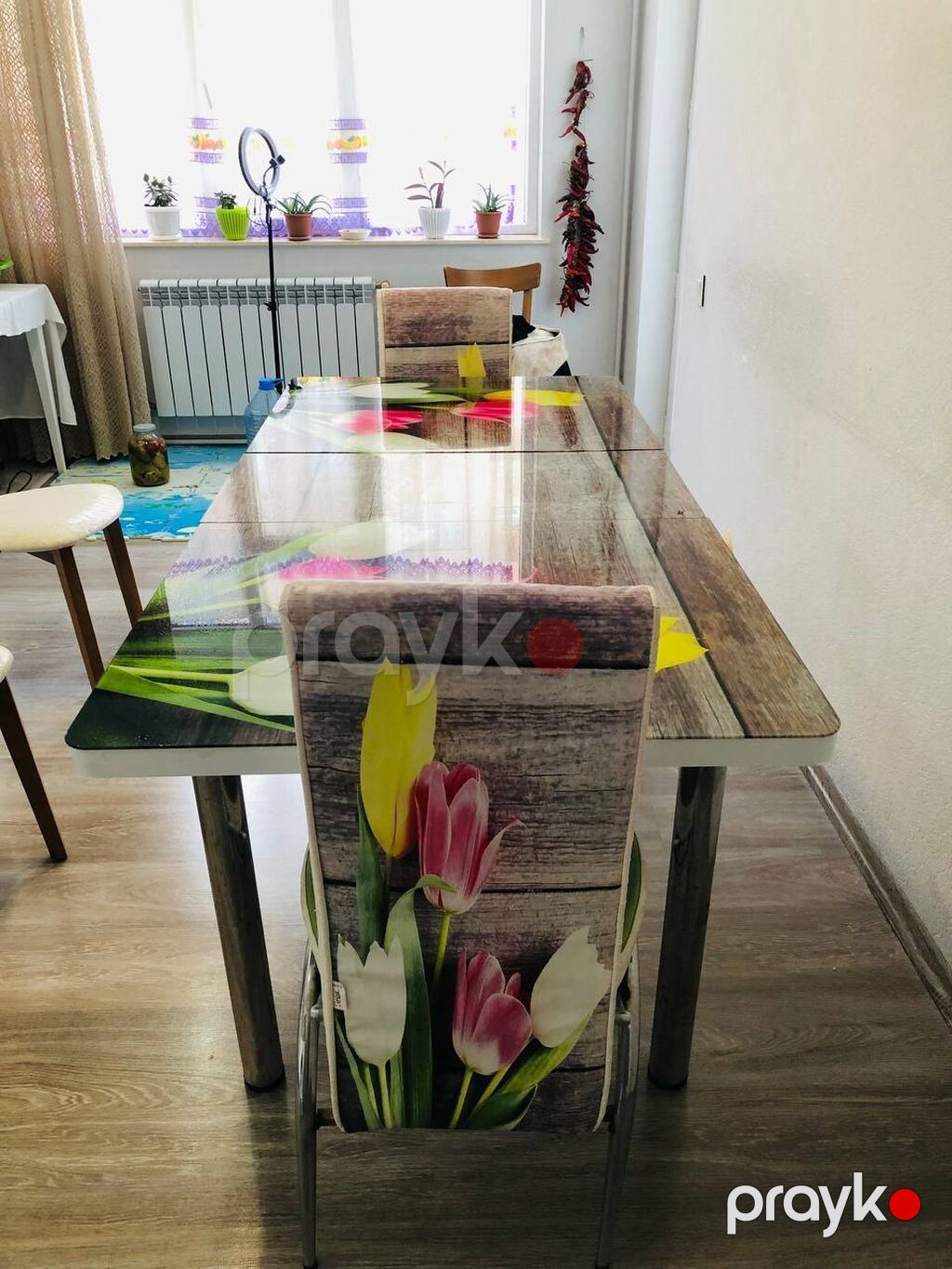 Mətbəx üçün masa və 2 ədəd stul dəsti - Dizayn: taxta teksturası — Masalar və stullar, Bakı (5)