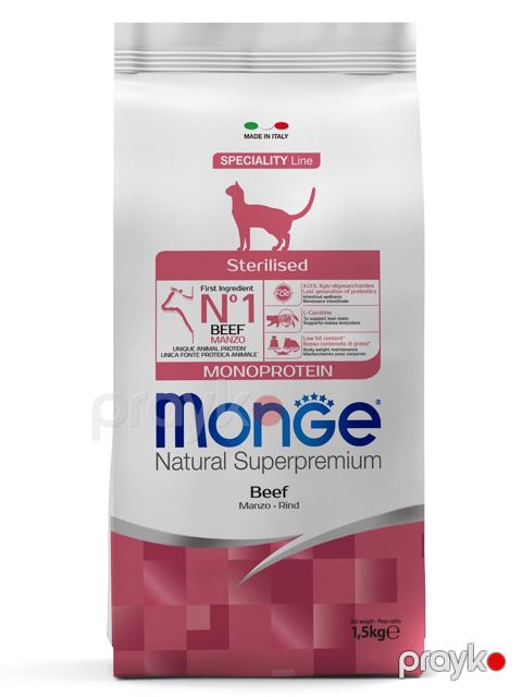 Quru yem Monge Cat Monoprotein Sterilised, sterilizasiya edilmiş-axtalanmış pişiklər üçün, mal əti ilə, 1.5 kq — Bakı