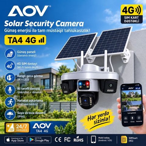 AOV TA4 4G Günəş Enerjili Təhlükəsizlik Kamerası - Günəş panelli — Xırdalan