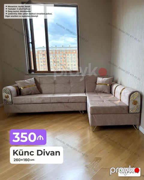 Künc divan – 260×160 sm Xüsusiyyətlər: - Mexanizm: açılan, bazalı — Bakı