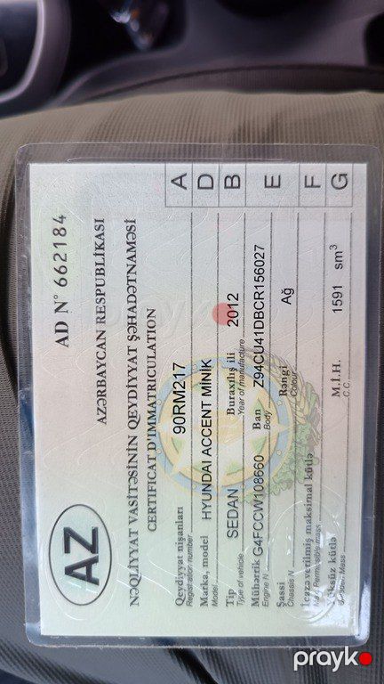 Hyundai Accent, 1.6 L, 2012 il, 300 000 km — Avtomobillər, Tovuz (12)