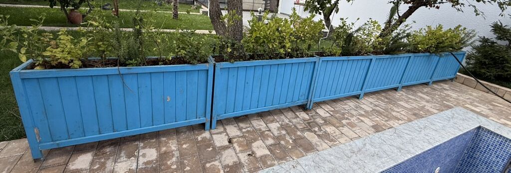 Məhsul: Açıq məkana uyğun taxta çiçək/qazon yeşikləri (mavi rəngdə) — Bağ mobilyaları, Masazır (3)