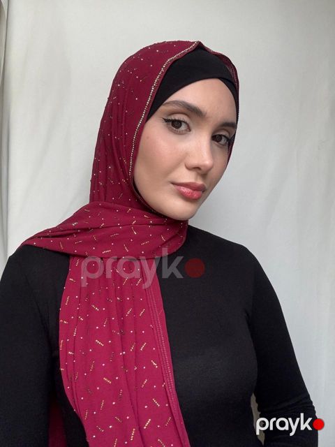 Şərf kaşka Ölçü 70/170 Şifon üzəri qaşlı, qırmızı,EA — Bakı