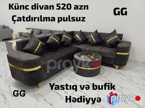 Künc divan dəsti - Rəng: tünd boz/qaraya yaxın, qızılı dekorativ — Bakı