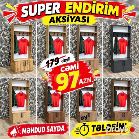 Dəhliz üçün geyim asqısı və şkaflı kompakt modul. - Üst hissədə rəf — Bakı