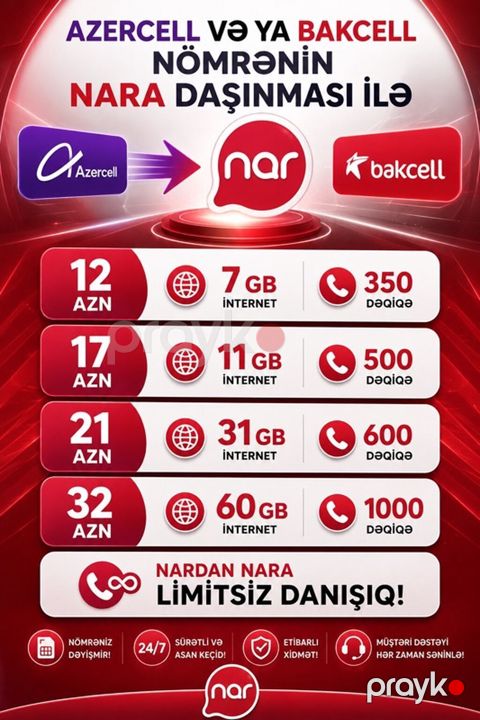 Mobil operator paketləri və nömrə xidmətləri Nar-a nömrə daşınması — Culfa