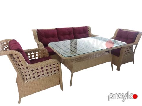 Mebel dəsti Zili Rattan Jozefina, 2 kreslo, divan, masa, tünd bej, 200х87х75 sm — Bakı