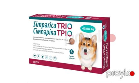 Bit və gənə əleyhinə vasitə Zoetis Simparica Trio, itlər üçün, 10-20 kq, 1 həb — Bakı