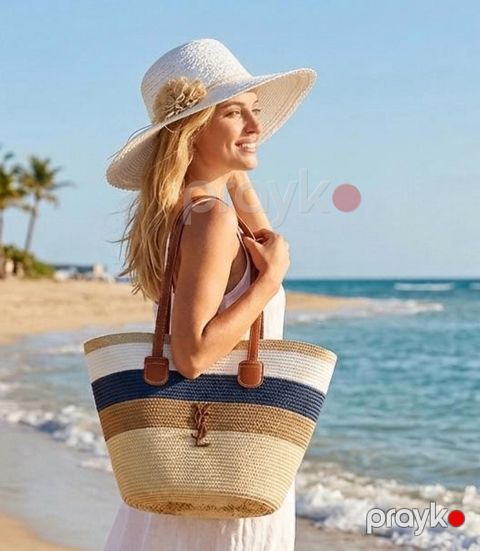 Çimərlik dəsti çanta və papaq ML_3846, həsir, rəngbərəng — Bakı
