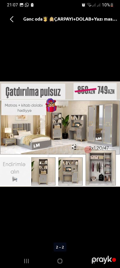 Gənc otağı üçün tam dəst mebel Dəst tərkibi: çarpayı, üçqapılı — Bakı