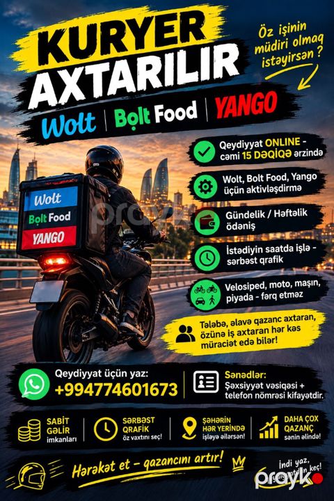 Kuryer Axtarılır - Wolt / Bolt / Yango* Öz işinin müdiri olmaq — Bakı