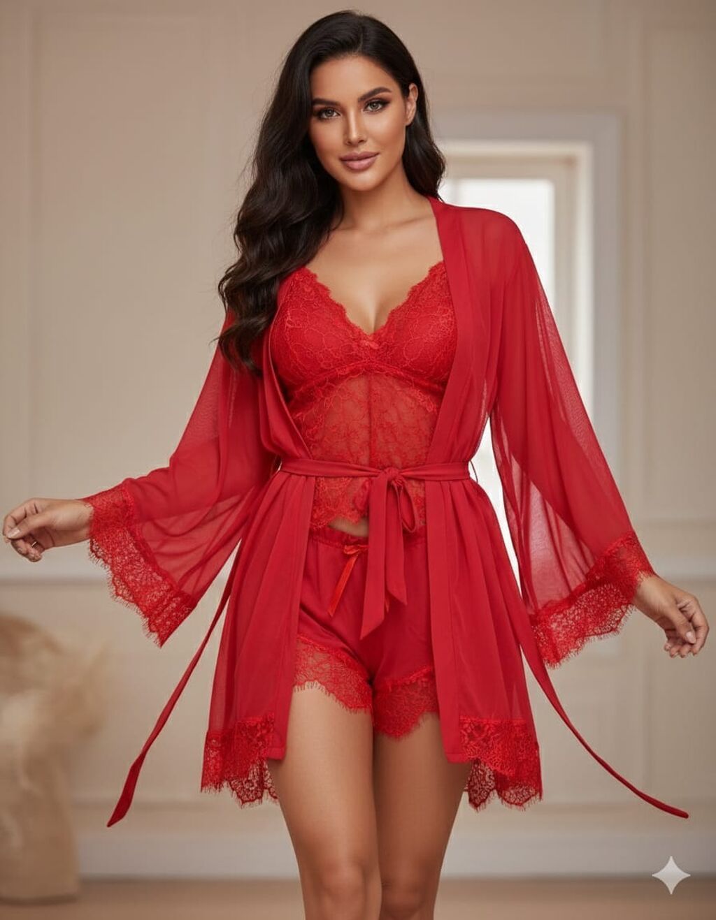 Qadın pijama/kimono dəsti – 3 hissəli Tərkib və dizayn: - Üst: nazik — Ev paltarı, Bakı (4)