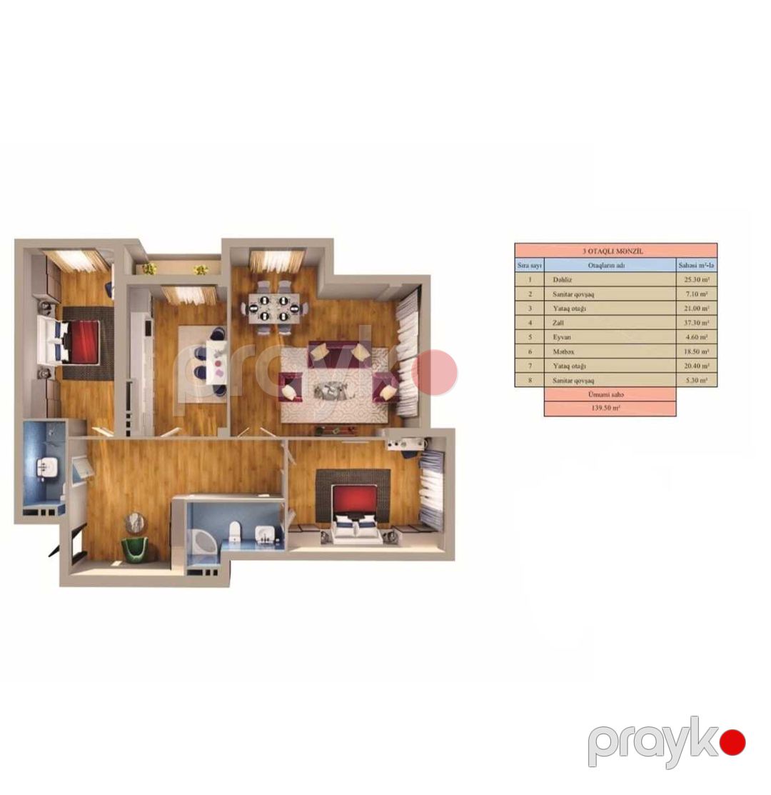 Satılır 3 otaqlı yeni tikili 140 m² — Mənzil, Bakı (2)