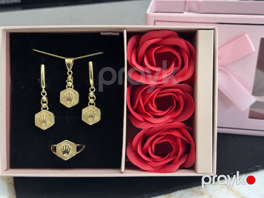 Bijuteriya dəsti Xuping Jewellery, Kulonlu zəncir və sırğa və üzük, Qadınlar üçün, Qızılı, Paslanmayan polad — Mallar, Bakı (2)
