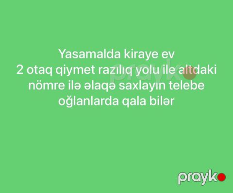 Yasamalda kirayə ev. - 2 otaqlı mənzil - Qiymət razılaşma yolu ilə — Bakı
