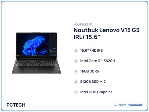 Noutbuk Lenovo V15 G5 IRL/ 15.6" (83GW00AAFW) — Bakı